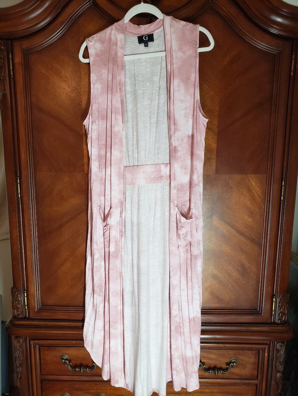 G by Giuliana Pink Tie-Dye Sleeveless Duster Cardigan